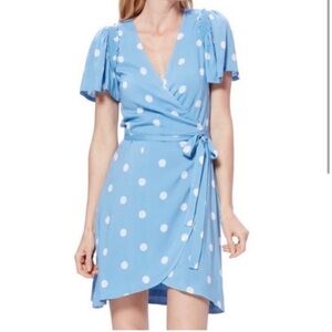 NWT PAIGE Arlyn Light Blue Polka Dot Mini Wrap Dress Size L